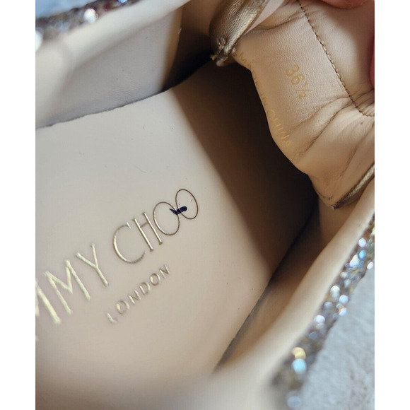 NWD JIMMY CHOO Monza Glittered Metallic Leather Sneakers Sz 36.5 Gold - Picture 7 of 11